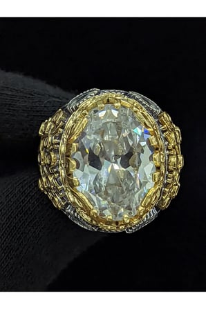 Yaşam Ağacı Modelli  Zirkon Oval Taşlı 925 Ayar Erkek Gümüş Yüzük