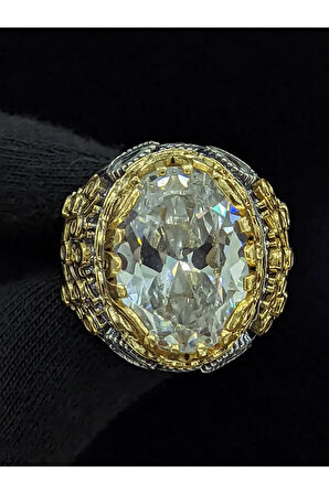 Yaşam Ağacı Modelli  Zirkon Oval Taşlı 925 Ayar Erkek Gümüş Yüzük