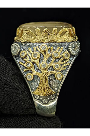 Yaşam Ağacı Modelli  Oval Yemen Akik Taşlı 925 Ayar Erkek Gümüş Yüzük