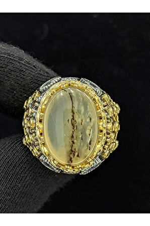 Yaşam Ağacı Modelli  Oval Yemen Akik Taşlı 925 Ayar Erkek Gümüş Yüzük