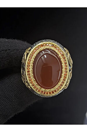 Kırmızı Akik Vav Yüzükler| Detaylı Mikro Taşlı Takılar | El Yapımı| 925 Ayar Gümüş Yüzük