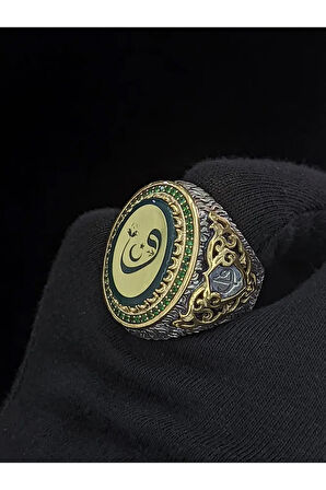 Vav Harfli Taş Detaylı 925 Ayar Gümüş Erkek Yüzük | El Yapımı Zarif Takılar | Benzersiz Tasarım