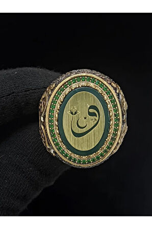 Vav Harfli Taş Detaylı 925 Ayar Gümüş Erkek Yüzük | El Yapımı Zarif Takılar | Benzersiz Tasarım