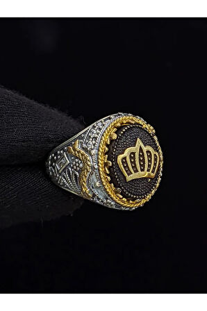 Markazit Taşlı Kral Tacı Figürlü 925 Ayar El Yapımı Gümüş Yüzük