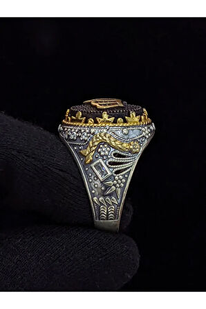Markazit Taşlı Kral Tacı Figürlü 925 Ayar El Yapımı Gümüş Yüzük