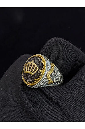 Markazit Taşlı Kral Tacı Figürlü 925 Ayar El Yapımı Gümüş Yüzük