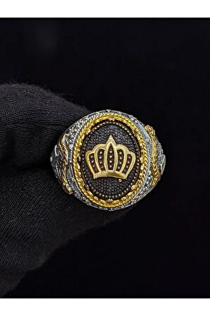 Markazit Taşlı Kral Tacı Figürlü 925 Ayar El Yapımı Gümüş Yüzük