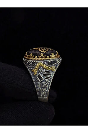 Markazit Taşlı Osmanlı Tuğralı  925 Ayar El Yapımı Gümüş Yüzük