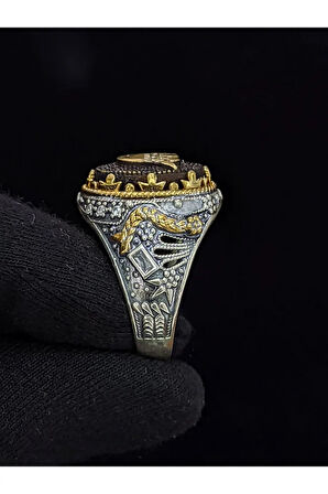 Markazit Taşlı Kartal Başı Figürlü 925 Ayar El Yapımı Gümüş Yüzük