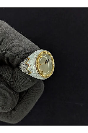 Beyaz Mineli Yemen Akik Taşlı 925 Ayar Gümüş Yüzük-SN9176