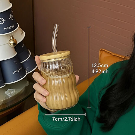 Kahve Bardağı Isıya Dayanıklı Ice Latte Cam Pipetli Bardak Kahve Kokteyl Cam Sunum Bardağı 400ml 