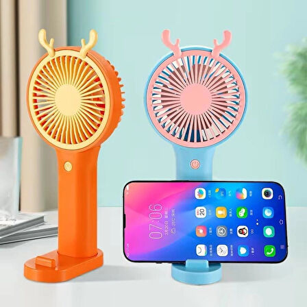 Taşınabilir Mini Fan - 3 KAdemeli, Hafif Tasarım, Düşük Gürültü ve İç ve Dış Mekanlar İçin Kolay Taşınabilir El Fanı Usb İle Sarj Edilebilir Fan Telefon Tutucu