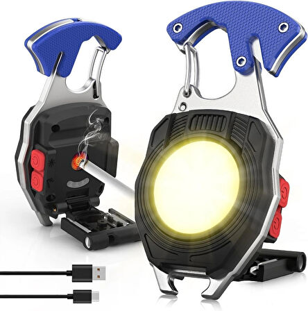 Mini el feneri, COB anahtarlık, el feneri, 7 modlu, USB şarj edilebilir çalışma lambası, 800 lümen, çok fonksiyonlu, taşınabilir, acil durum Kamp Feneri Çok Fonksiyonlu Fener