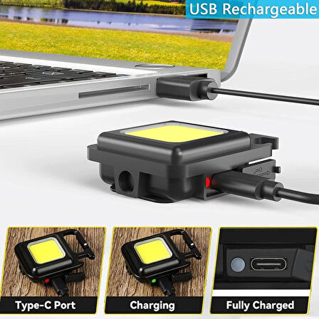 Mini LED COB El Feneri - 30 LED Şarj Edilebilir Anahtarlık, Çok Fonksiyonlu Taşınabilir Cep Lambası, Manyetik Taban Kancalı, Kamp, Onarım, Acil Durum ve Garaj İçin Küçük Işık 