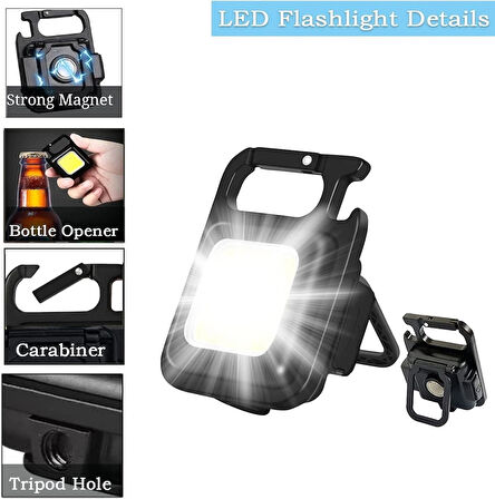 Mini LED COB El Feneri - 30 LED Şarj Edilebilir Anahtarlık, Çok Fonksiyonlu Taşınabilir Cep Lambası, Manyetik Taban Kancalı, Kamp, Onarım, Acil Durum ve Garaj İçin Küçük Işık 