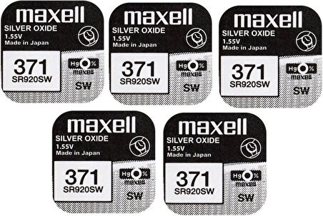 Maxell x Maxell 371 SR920SW gümüş oksit 0 Mercury saat pilleri, 5 adet