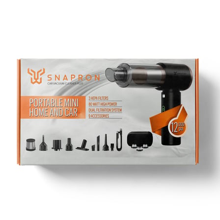 SNAPRON SNV-3002, Car Vacuum Cleaner Plus, 12.000 Pa Emiş gücü, 3 Hepa Filtre, 80W, 9 Aksesuar, Şarjlı, El Tipi, Genel Maksatlı Süpürge