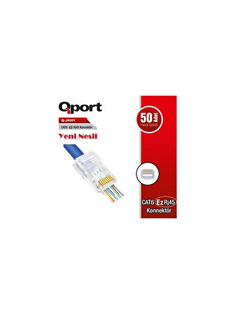 Qport Q-J600Y Cat6 50'lik Paket EZ-RJ45 Yeni Nesil Konnektör