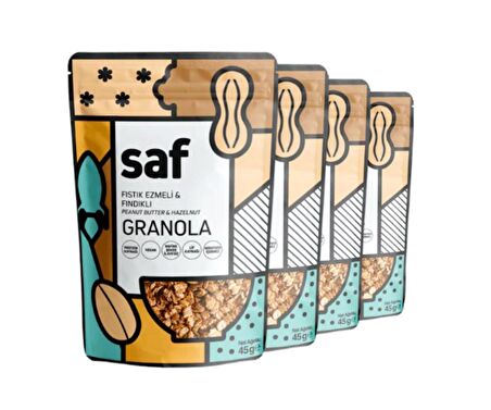 Saf Fıstık Ezmeli Fındıklı Granola 4 x 45 G