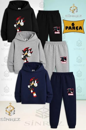 Çocuk Unısex SONIC SYH TEKLI ISARET PARMAK 3Lu Kapşonlu Eşofman Takımı