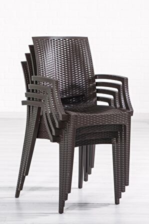 Rattan Large Lüx Camlı Kahve Masa Takımı Bahçe&balkon 1 Camlı Masa + 6 Sandalye