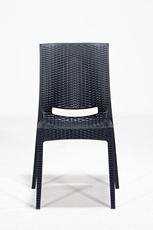 Rattan Camlı 90x150 Bahçe&Balkon&Teras Masa Seti - Antrasit