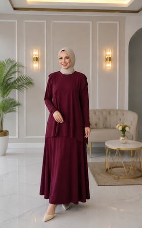 Asimetrik Kesim Sandy Kumaş Günlük Şık Etekli Tesettür Takım