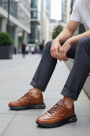 İç Dış Hakiki Deri Kalın Taban Erkek Sneaker