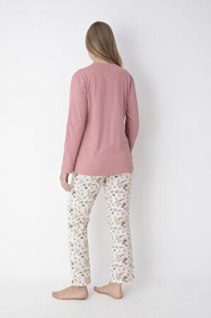 Pembe Desenli Uzun Kol Pijama Takımı