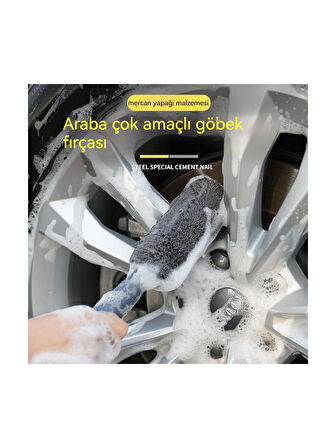 Araba Oto Yıkama Saplı Mikrofiber Süngerli Jant Fırçası