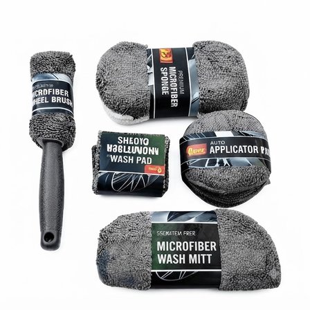 Profesyonel Oto Araç Temizleme Seti Mikrofiber Oto Yıkama Bakım Kiti Gri 9 Parça