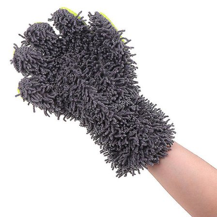 Çift Taraflı Mikrofiber Şönil Tüylü 5 Parmaklı Araba Oto Yıkama Temizlik Eldiveni Yeşil Gri