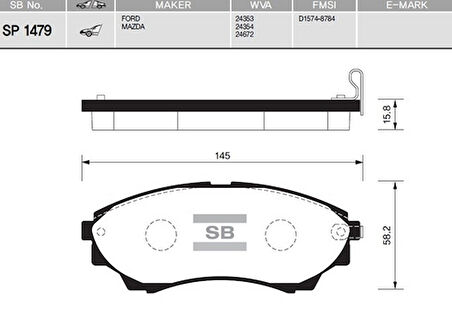 Sangsın Sp1479 Ön Fren Balatası Mazda 4 4 B 2500 Ranger 02 06 2.5Td 3.0Td 06 12