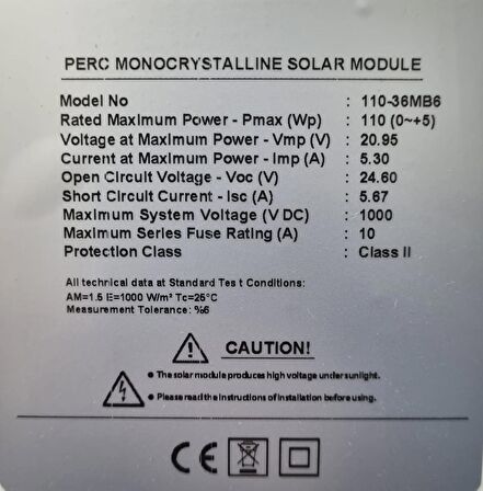 Suneng - Torges 110 W watt Monokristal Güneş Paneli 110-36MB6