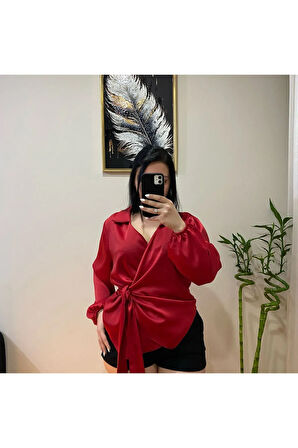 Saten Bağlamalı Gömlek