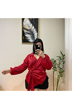 Saten Bağlamalı Gömlek