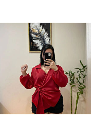 Saten Bağlamalı Gömlek