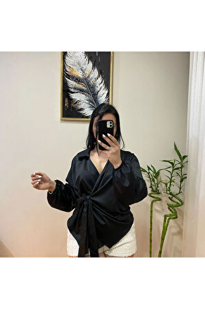 Saten Bağlamalı Gömlek