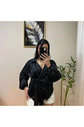 Saten Bağlamalı Gömlek