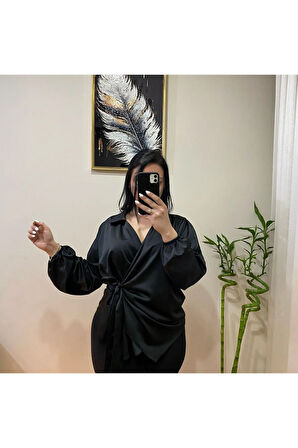 Saten Bağlamalı Gömlek