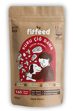 Freeze-Dried Kuru Çiğ Köpek Maması - %60 Dana & Kuzu - 300g