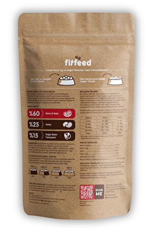 Freeze-Dried Kuru Çiğ Köpek Maması - %60 Dana & Kuzu - 300g