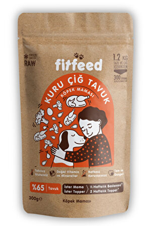 Freeze-Dried Kuru Çiğ Köpek Maması - %65 Tavuk - 300g