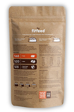 Freeze-Dried Kuru Çiğ Köpek Maması - %65 Tavuk - 300g