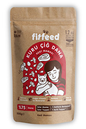 Freeze-Dried Kuru Çiğ Kedi Maması - %75 Dana - 300g