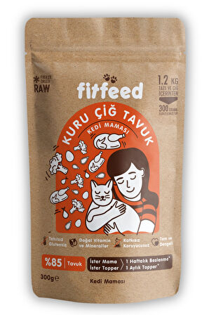 Freeze-Dried Kuru Çiğ Kedi Maması -%85 Tavuk - 300g