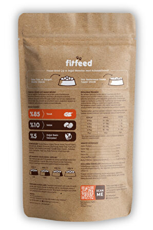 Freeze-Dried Kuru Çiğ Kedi Maması -%85 Tavuk - 300g