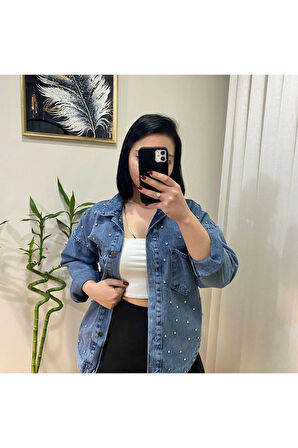 Taşlı Oversize Kot Ceket