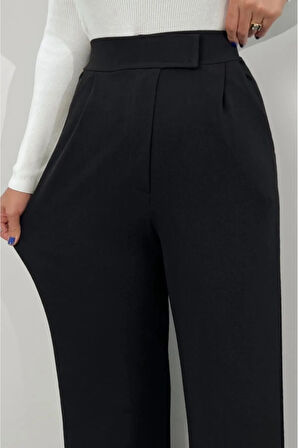 Likralı Cırt Kapama Siyah Krep Pantolon