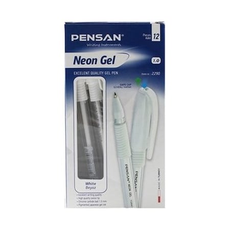 Beyaz Renk 1,0 mm Kalınlığında Neon Jell Kalem 12'li Paket